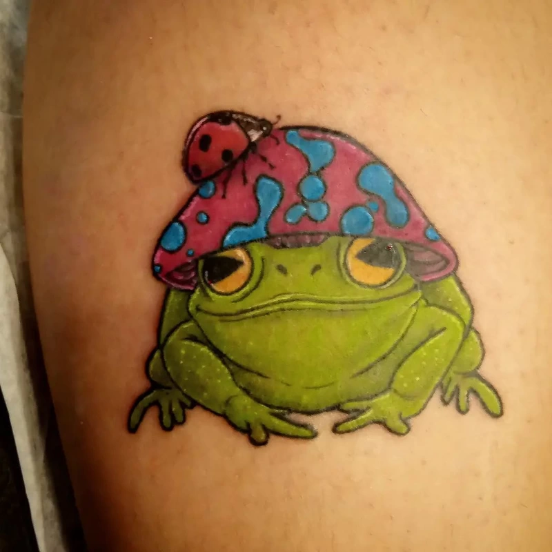 Frog tattoo done by Brian Haggerty at Overlord Tattoo Studio, Palm Coast, Flagler Beach FL. 