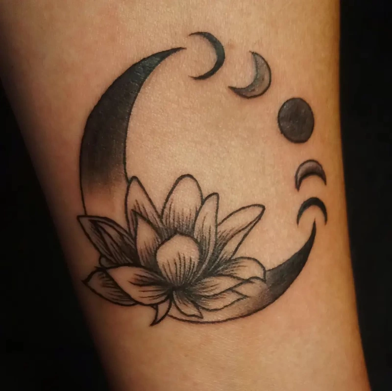 Lotus moon tattoo done by Brian Haggerty at Overlord Tattoo Studio, Palm Coast, Flagler Beach FL. 