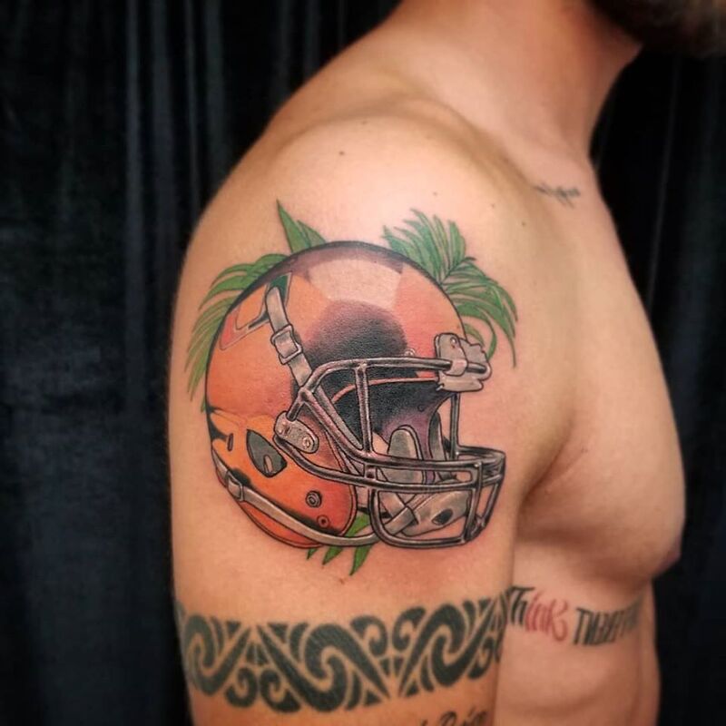 Football Helmet done at Overlord Tattoo Shop in Palm Coast FL