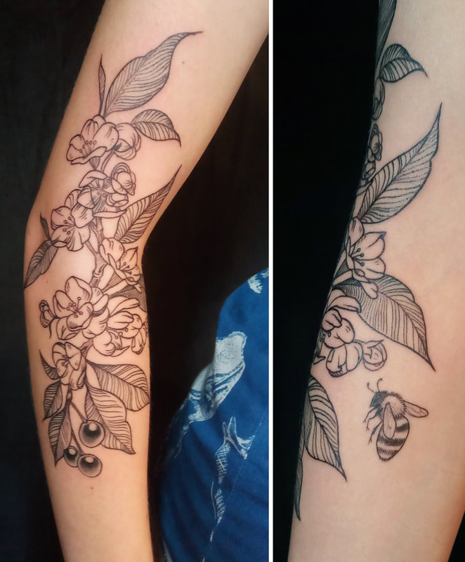 Floral tattoo done by Brian Haggerty at Overlord Tattoo Studio, Palm Coast, Flagler Beach FL. 