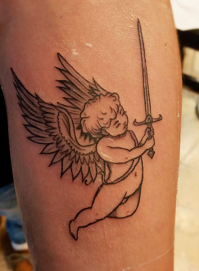 Angel tattoo done by Brian Haggerty at Overlord Tattoo Studio, Palm Coast, Flagler Beach FL. 