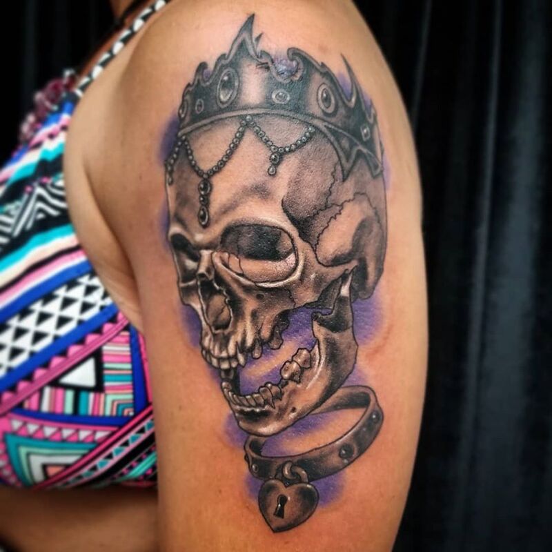 Queen skull tattoo done at Overlord Tattoo Shop in Palm Coast FL