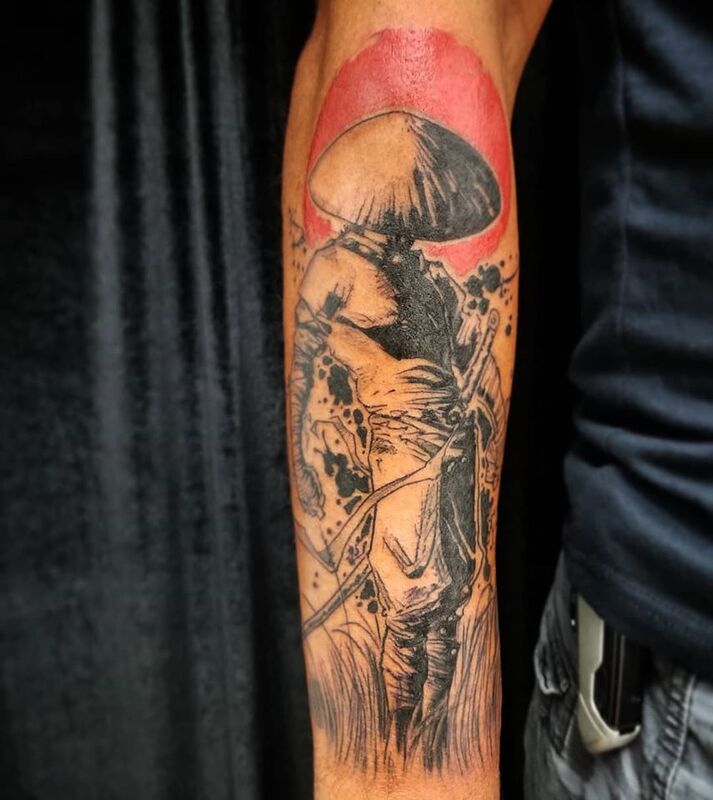 Samurai sketch tattoo done at Overlord Tattoo Shop in Palm Coast FL