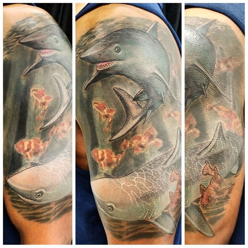 Shark tattoo done at Overlord Tattoo Shop in Palm Coast FL
