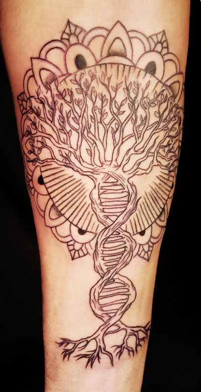 DNA Tree tattoo done by Brian Haggerty at Overlord Tattoo Studio, Palm Coast, Flagler Beach FL. 